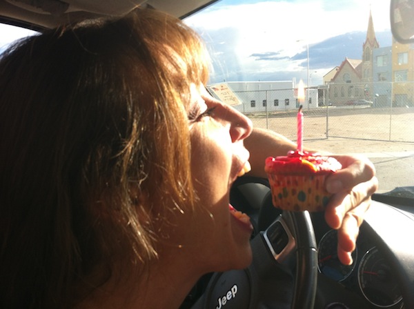 Christy Eats The Birthday Cupcake She Brought For Me. (She Didn't Really.)