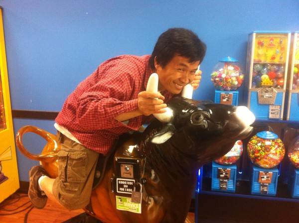 My brother Tim, wrangling in Walmart.