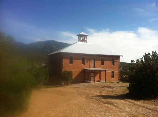 The schoolhouse.  Word is, stay away from the basement.