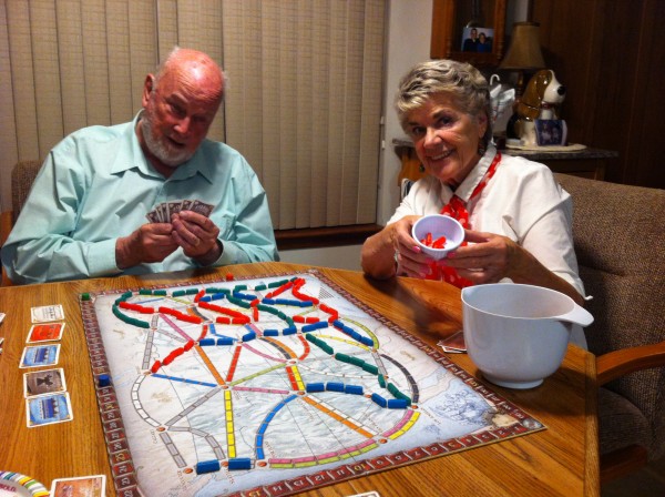 Mom and Dad crisscrossing the country in Ticket to Ride