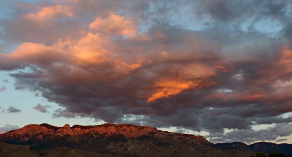 A rosy sunset over the Sandia mountains.