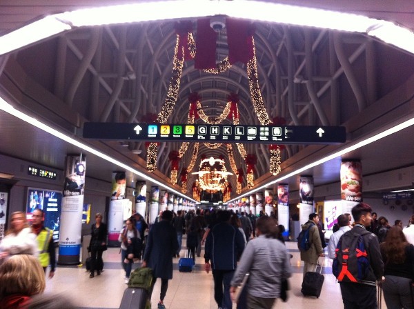 A festive hall in Chicago's O'Hare airport.