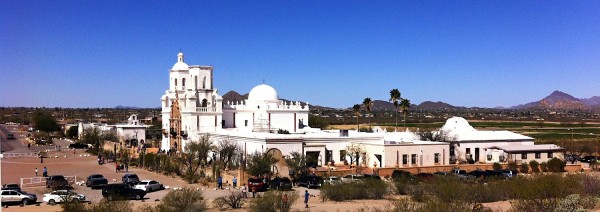 San Xavier del Bac Mission from nearby Grotto Hill.