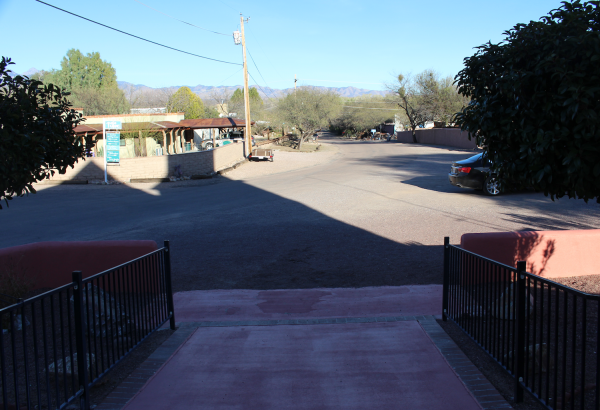 "The Spot": the place in front of the old mission church where priests blessed Anza and his party before they headed down this road to the river...