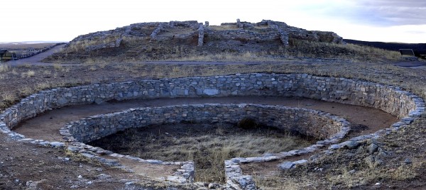 This great kiva sits in the middle of the pueblo square.  To my left are walls of the first church.  Ahead, behind, and to my right are wall ruins of apartment residences.